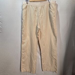 Linen Cotton Blend Wide Legged Pants Elastic Waist Size L Tan Cream